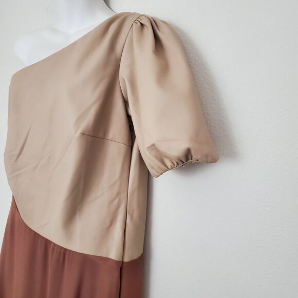 Anthropologie Women's Dress 14 Pink Asymmetrical One Shoulder Faux Leather - Picture 7 of 13